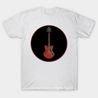 Tiled Pixel Red SG Guitar in a Black Circle T-Shirt